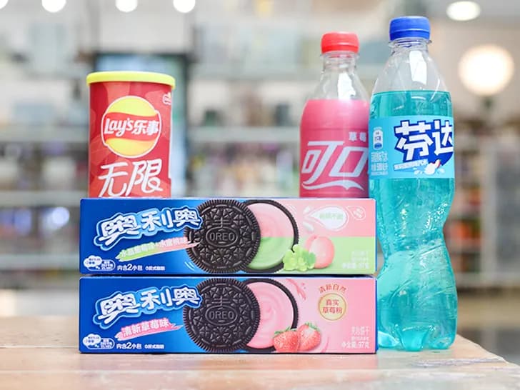 Selection of fun sodas & oreos from China available at Passport Candies