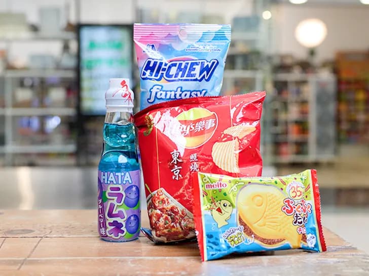 Selection of drinks with marbles & chips from Japan available at Passport Candies
